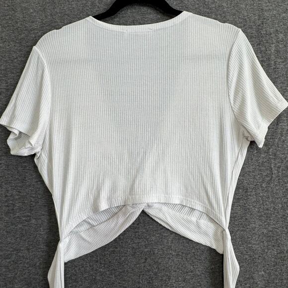 HOLLISTER White Tie Front Shrug Medium Balletcore V-Neck Y2K Twist Crop Top - Picture 6 of 10